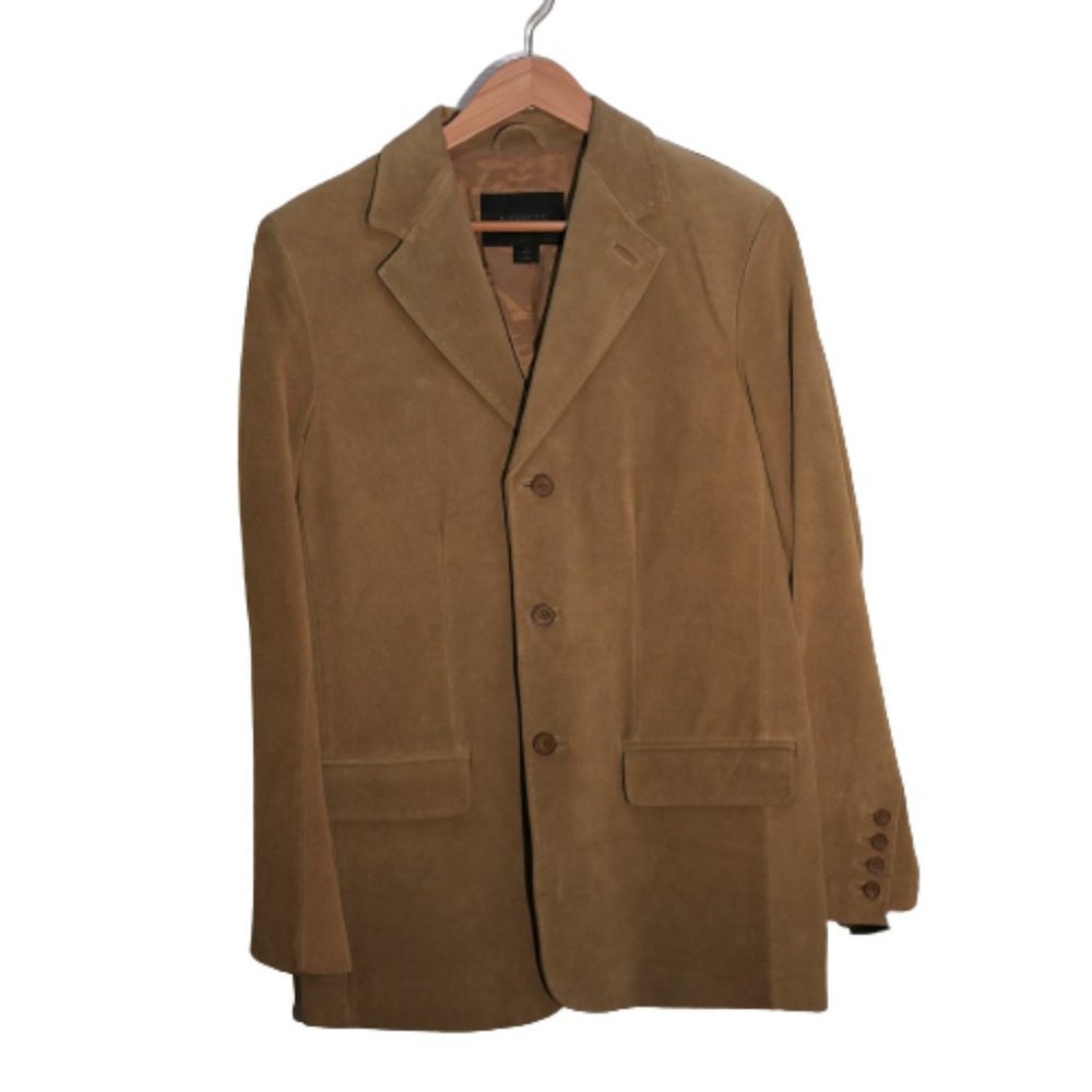 Express Men's Three Button Single Breasted Leather Blazer Jacket Brown Small
